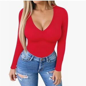 MANGOPOP Deep V Neck Long Sleeve Bodysuits size small